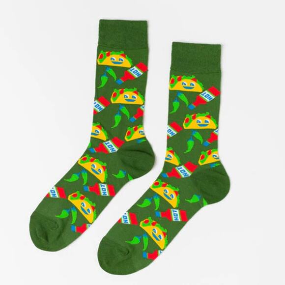 NEW Yellow Owl Workshop Men's Tacos Hot Sauce Cotton Crew Socks Green US 7 to 12 - Picture 6 of 7